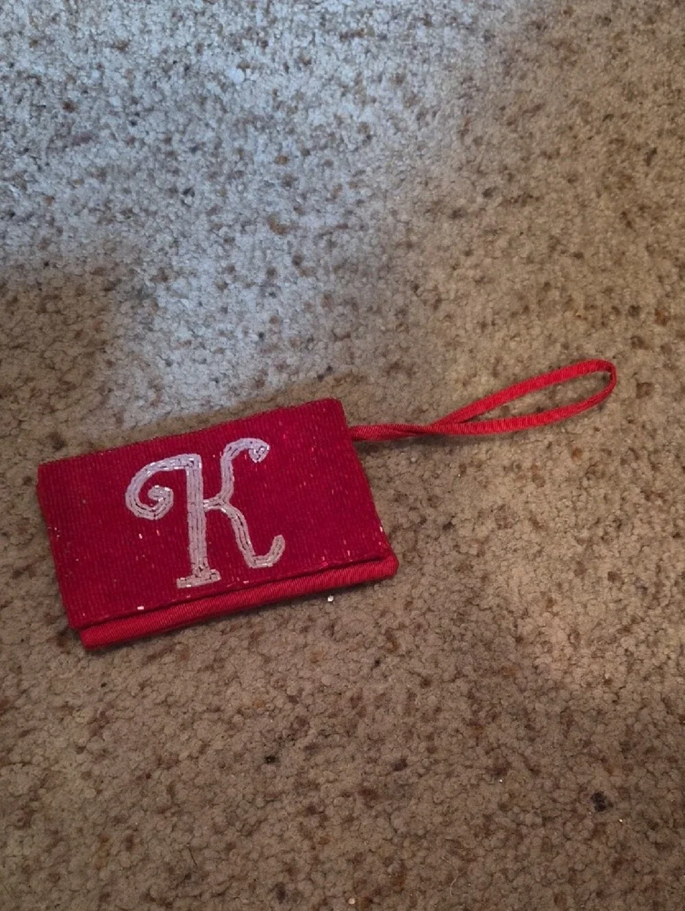 Liz Claiborne Red Beaded Monogram Wristlet Clutch